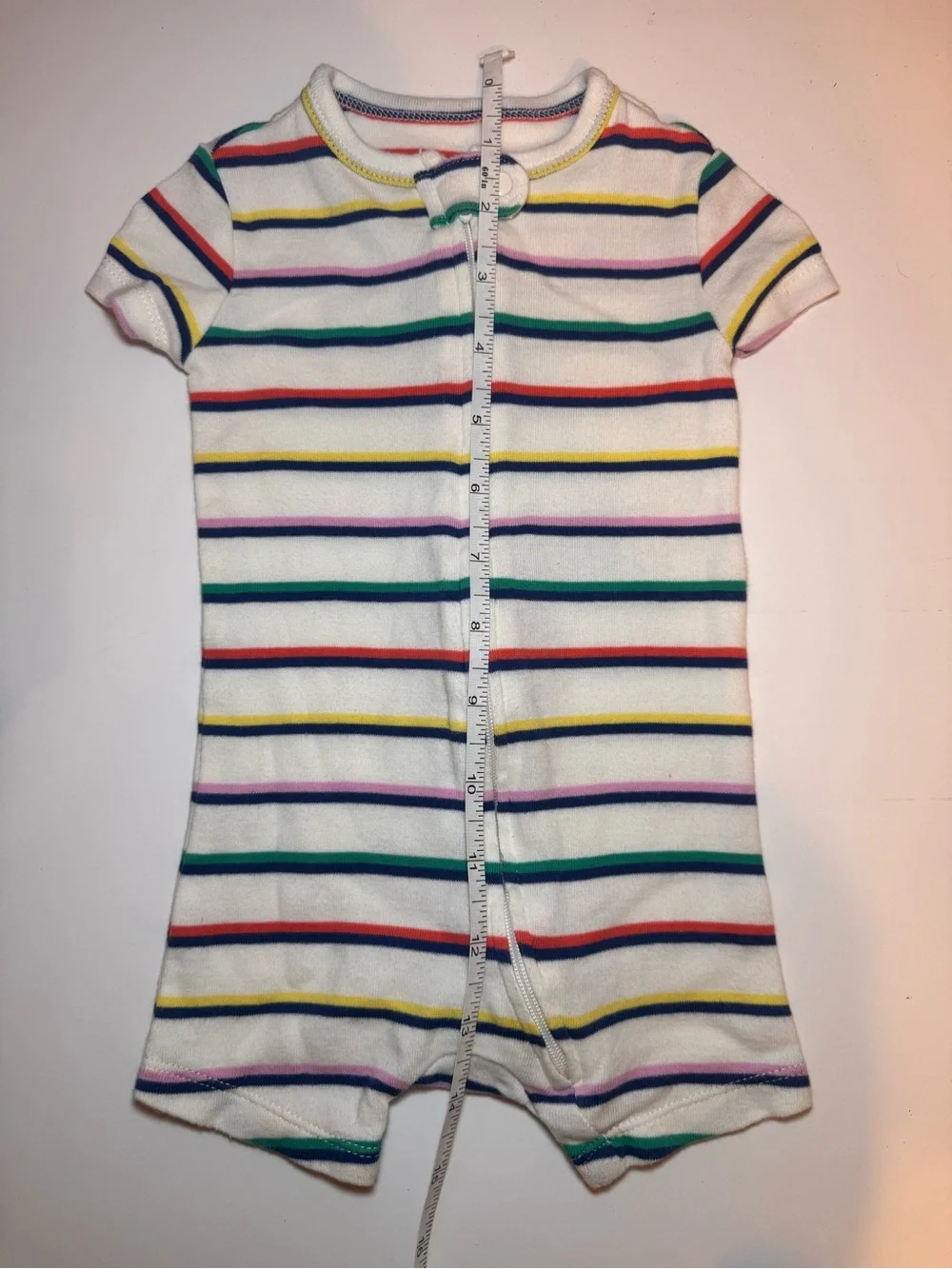 GAP White Short-Sleeve One-Piece Romper with Rainbow Stripes